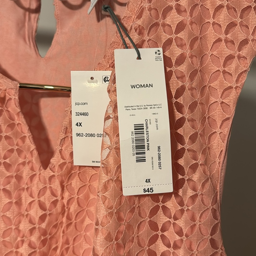 Liz Claiborne Blouse Women's Tank Lace Style Tank Top Coral Pink 4X - Picture 5 of 11